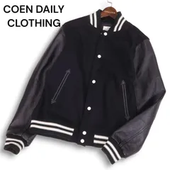 coen コーエン 秋冬 袖革★ 牛革 カウ レザー × ウール スタジャン ジャケット Sz.L メンズ 黒