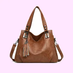 Color:ブラウン [PORRASSO] ショルダーバッグ レディース タッセル付き 軽量 大容量 肩掛けバック 防水 PUレザー 手提げ 斜めがけ トートバッグ 仕事 旅行 買い物 カジュアル カバン