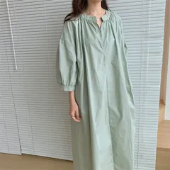 ボリューム袖 シャツワンピース 夏 レディース ロングワンピース 五分袖 キレイめ ぽわん袖 フレアワンピース ミモレ丈 大きいサイズ ゆったり 大人可愛い パフスリーブ ワンピース 無地 カジュアル シンプル 体型カバー 着痩せweinannan02