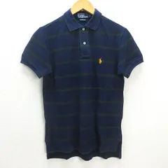 G■ポロラルフローレン/POLORalphLoren 半袖ポロシャツ/ボーダー 鹿の子地【S】紺/men's/80【中古】■