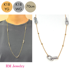 新品 ロング ネックレス 18金 アズキ ポラリス ペーパークリップ 70cm K18 YG WG RMジュエリー