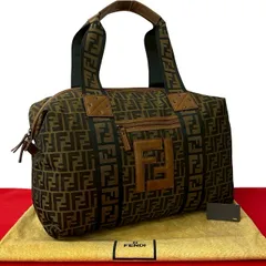 極 美品 袋付き FENDI フェンディ ヴィンテージ ズッカ FF 柄 レザー 本革 ナイロン トートバッグ ボストンバッグ ブラウン 55089