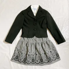 美品 Palace Garden パレスガーデン motherways マザウェイズ  女の子 子供用 スーツ 120㎝ ブラック ホワイト グレー ドット フリル ハート 丸襟 刺繍 かわいい 卒園式 入園式