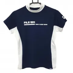 【美品】フィラゴルフ 半袖ハイネックシャツ ネイビー×白 バイカラー  レディース M ゴルフウェア FILA GOLF