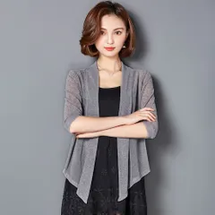 ☆ グレー ☆ L ☆ ショートカーディガン 春夏 pkmz0212 ボレロカーディガン シースルー ニットカーディガン ショートカーディガン 薄手 サマーニット 5分袖丈 ショート丈 前結び 冷房対策 春 夏 通勤 通学 上品 フォーマル カジュアル