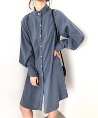 【在庫処分】長袖 レディース シャツワンピース ロングシャツ ワンピース [アイモハ] S ブルー