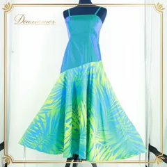 フラダンス 衣装 ワンピース ドレス ブルー系 フラ ダンス キャミソール ハワイアン 光沢 鮮やか アロハ 葉っぱ柄 青 緑 黄緑 ボタニカル 華やか 軽い ハワイアンプリント グリーン系