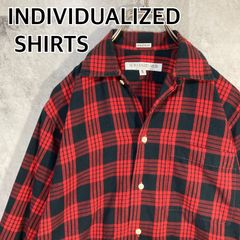 USA製 INDIVIDUALIZED SHIRTS インディヴィジュアライズド シャツ 長袖 オープンカラーシャツ チェック レッド&ブラック  S