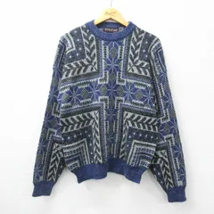 L/古着 長袖 ノルディック セーター メンズ 90s 雪柄 クルーネック 紺他 ネイビー 24oct04 中古 ニット トップス