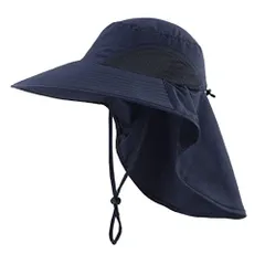 ネイビーブルー_L [コネクタイル メンズ レディース 速乾 UVカット ハット アウトドア 日よけ帽子 サファリハット 夏 農作業用 帽子 釣り帽 ネックカバー ネイビーブルー