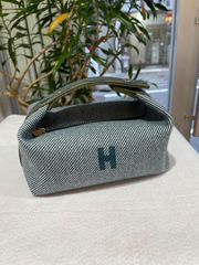 【新品同様品】HERMES エルメス ブリッド ア ブラック PM ウール ブルーアビス シルバー金具 ハンドバッグ ポーチ 中古 クラッチバッグ セカンドバッグ バニティバッグ レディース 女性用 ブランド トワル キャンバス 青 レア プレゼント バック
