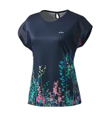 【新品】【Sサイズのみ】prince（プリンス）遮熱 吸汗速乾 半袖 テニス ウェア レディース・ウィメンズ ゲームシャツ   ネイビー  WS2073-127-S