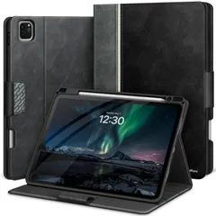 【在庫処分】傷つけ防止 耐衝撃 頑丈 全面保護 絵描き角度 高級PUレザー製 ペンシルホルダー付き オートスリープ Pro/USB-C対応 Pencil カバー Apple ペン収納可 手帳型 専用 第5世代 2024 ブラック (M4) ケース 11インチ