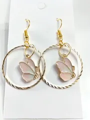 Ｎｏ．118 ハンドメイド ピアス イヤリング ラウンド 蝶 春