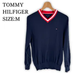TOMMY HILFIGER Vネック コットンセーター M ネイビー トミーヒルフィガー メンズ 古着