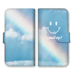 iPhone 12 iPhone12Pro ケース 手帳型 アイフォン12 スマホケース 携帯ケース スマイル SMILE ニコちゃん にこ 笑顔 青空 空 虹 雲 可愛い かわいい きれい 水色 カラー04