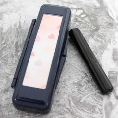 認印 銀行印 アタリ付き 印鑑 黒水牛 10.5ｍｍ または 12ｍｍ ケース付き 印鑑セット 印鑑ケース 朱肉付き ウインドケース メタリックブルー ピンクハート はんこ ケース付セット 送料無料