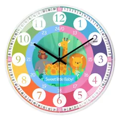 【予約商品納期約1ヶ月】知育掛け時計 子供用 壁掛け時計 虹色 レインボー ーVer4ー アニマル 30cm