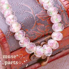 白 12/10/8mm トンボ玉 4個 ホワイト とんぼ玉 さくら 桜 葉有 薔薇 バラ フラワーパーツ 花柄 ボタニカル ベネチアンビーズ風ボタンカットビーズ カットガラス ランプワーク 琉球ガラス 蜻蛉玉 浴衣 着物 ブレスレットピアスイヤリング 韓国10