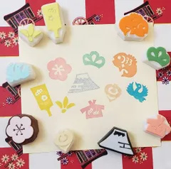 消しゴムはんこ 年賀状 羽子板 富士山 鯛 梅 松 卯 ポチ袋