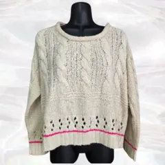 FREE'S MART　フリーズマート　ニット　クリーム　レディース　長袖　ラウンドネック　無地　シンプル　ケーブルニット　セーター