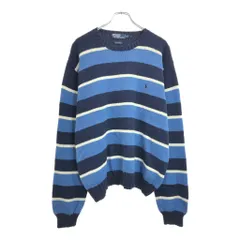 90年代 Polo by Ralph Lauren ポロ ラルフローレン コットンニットセーター ボーダー ブルー(メンズ XXL)中古 古着 V2870