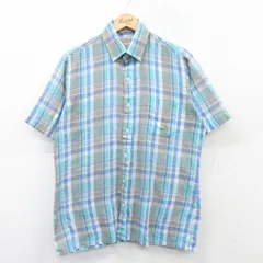 L/古着 アロー 半袖 シャツ メンズ 90s ボタンダウン 薄紺他 ネイビー チェック 25apr05 中古 トップス