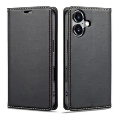 【新品】 アイフォン17対応ケース iphone17手帳型ケース case 真珠光沢レザー RFID磁気防止 スマホケース 内蔵マグネット スタンド機能 カード入れ 薄型 ブラック 0