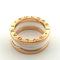 【鑑定済み】正規品 BVLGARI ブルガリ  B-zero1 750 ホワイトセラミック ビーゼロワン 2バンド #50 リング 指輪 K18PG