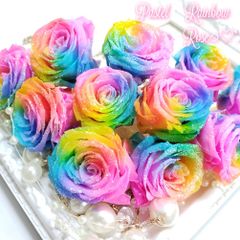 レインボーローズ*.❁3輪　プリザーブドフラワー　花材　ローズ