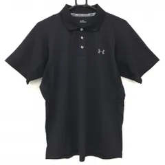 アンダーアーマー 半袖ポロシャツ 黒 ロゴグレー 袖下メッシュ メンズ MD ゴルフウェア UNDER ARMOUR