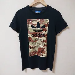 (^w^)b adidas アディダス TREFOIL トレフォイル 半袖 Tシャツ カットソー トップス 丸首 クルーネック Uネック 迷彩柄 カモ柄 カモフラージュ プリント スポーツ カジュアル コットン 綿100% ブラック 黒 メンズ サイズM