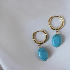 天然石フープピアス　ターコイズ(オーバル)