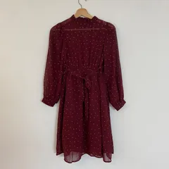 M0208 【送料無料】　★新品未使用★ シースルーワンピース　長袖　あずき色　バーガンディ　レディース　インナー付き　XSサイズ　春秋