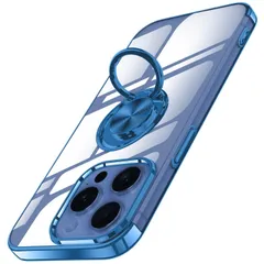 【新着商品】おしゃれ 透明 OURJOY カバー スマホケース プロ メッキ加工 15 ソフトケース 15 耐衝撃 アイホン 軽量 リング付き 薄型 クリア ストラップホール付き ケース スタンド機能 適用 車載ホルダー対応 Pro 携帯ケース・ブルー iPh