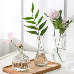ガラスの花瓶 3つセット ミニ花器 一輪挿し 透明 - フラワーベース花器 ガラスベース ボトル + 3つセット 水栽培 おしゃれ シンプル 生け花 造花アレンジ インテリア インテリア雑貨 飾り瓶 北欧 レトロ風 1