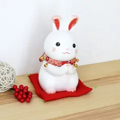 うさぎ ウサギ 兎 卯 置物 陶器 彩絵ふく福お願いうさぎ 貯金箱 木札無料特典付 高さ17cm 木札特典付き かわいい 可愛い コンパクト 十五夜 薬師窯 .置物.