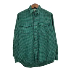 80年代 USA製 L.L.Bean エルエルビーン ウール 長袖シャツ アウトドア チェック グリーン (メンズ L) 中古 古着 S0879