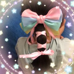 パステルカラー サテンリボン ヘアクリップ ビッグリボン
