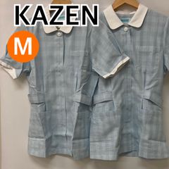 KAZEN カゼン ジャケット 看護衣 半袖 チェック柄 ホワイト ブルー レディース Mサイズ 2セット【CT1258】