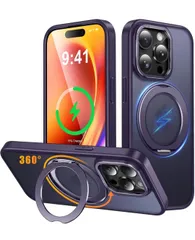 ★iPhone 13 Pro 用 ケース Magsafe対応 ワイヤレス充電 360°回転スタンド 縦横両対応 Gunwon スマホケース パープル