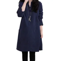 [Lopis] レディース チュニック おしゃれ シャツ ブラウス 長袖 膝丈 ワンピース スキッパー かわいい カジュアル トップス 秋 冬 夏 (M, ネイビー) [ネイビー] [M]