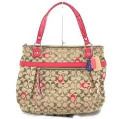 【1点限り!!美品!!】 COACH コーチ シグネチャー ピンク ベージュ 2Way トートバック 21184 チャーム付き ハンドバッグ レディース