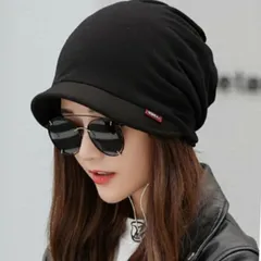 秋冬用防寒★つば付き帽子★ブラック(黒)★ ネックウォーマー ヘアバンド