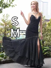 ブラック【Angel R/エンジェルアール】 AR21242 ドット柄シフォン×ビジュースリットマーメイドロングドレス