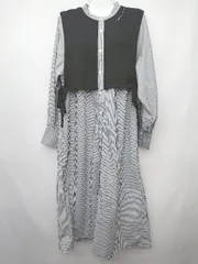 ◇ apart by lowrys ストライプ　重ね着風 長袖 膝下丈 ワンピース サイズS グレー　ホワイト　ブラック レディース P  【1407100033232】