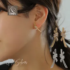 ピアス 金属アレルギー対応 18Kコーティング リボン ジルコニア レディース 大人 モダン シンプル かわいい エレガント ジュエリー ゴールド シルバー 送料無料 プチプライス高見え CRAIFE