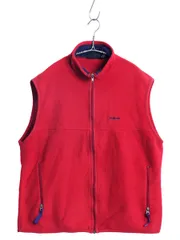 【お得なクーポン配布中!】 90s USA製 パタゴニア シンチラ フリース ベスト メンズ L / 古着 オールド フルジップ ハイネック アウトドア 重ね着 前開き 赤 シンプル