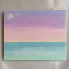 優しい海✴︎絵画　アクリル画　アート　淡い　儚い　原画　パステルカラー　綺麗　波　パネル　インテリア　キャンバス　月