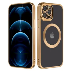 iPhone12promax ケース クリア 米軍MIL規格 Magsafe対応 ワイヤレス充電対応 指紋防止 2023年新型 iPhone 12 Pro Max 用 ケース 6.7 インチ マグネット搭載 耐衝撃 黄ばみなし (ゴールド)